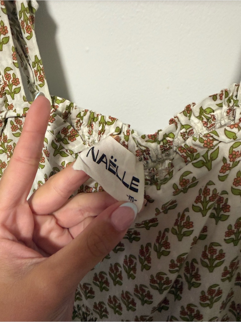 Smocked White Midi Dress with Olive Floral Print - Picture 4 of 4